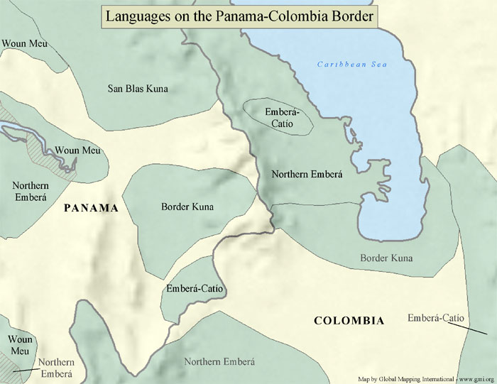 A sample map of the languages on the Panama-Columbia border